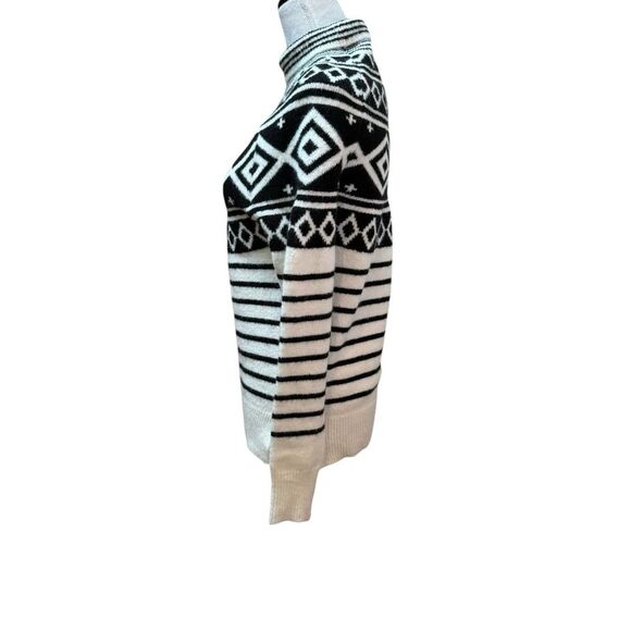 Black & White‎ Fair Isle Striped Funnel Neck Sweater - Picture 2 of 8